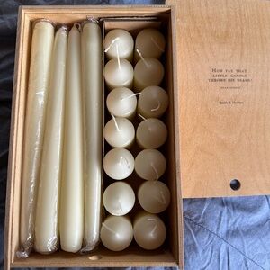 NWOT Smith & Hawken Cream Candle Set in Shakespeare Quote Wooden Gift Box